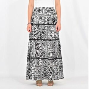 Trina Turk 100% Cotton Black and White Graphic Tiered Maxi Skirt